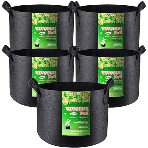 Vivosun 25 Gal Black Non Woven Aeration Fabric Plant Grow Bags With Handles 5 Pack X001f1mwgj