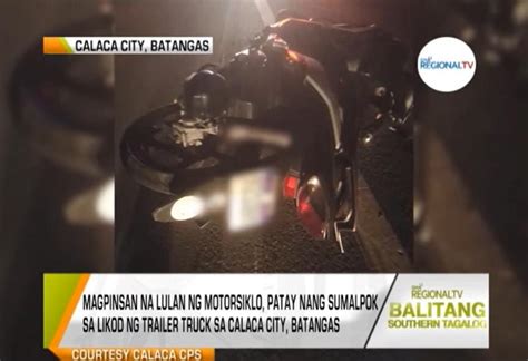 Magpinsang Sakay Ng Motorsiklo Patay Matapos Sumalpok Sa Likod Ng