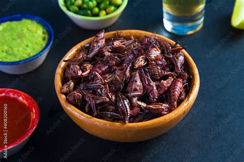 grasshoppers chapulines snack Traditional mexican food Stock 写真