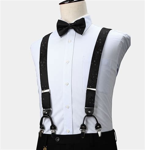 Black Floral Bow Tie and Suspenders Set | Gentleman's Guru