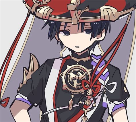 An Anime Character With Long Black Hair Wearing A Red Hat And Holding