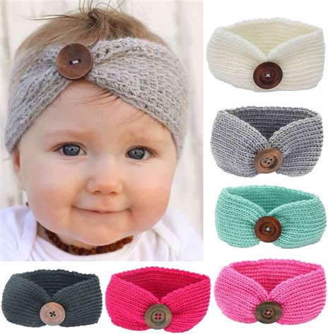 Belle bandeau fille doux À Tricoter Enfants Fille Bouton Hairband