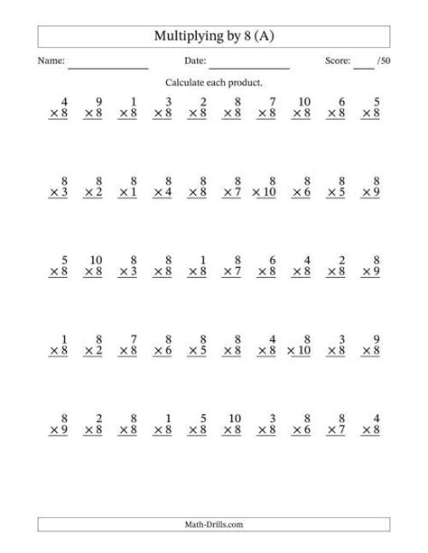 Multiplication Worksheets 1 10