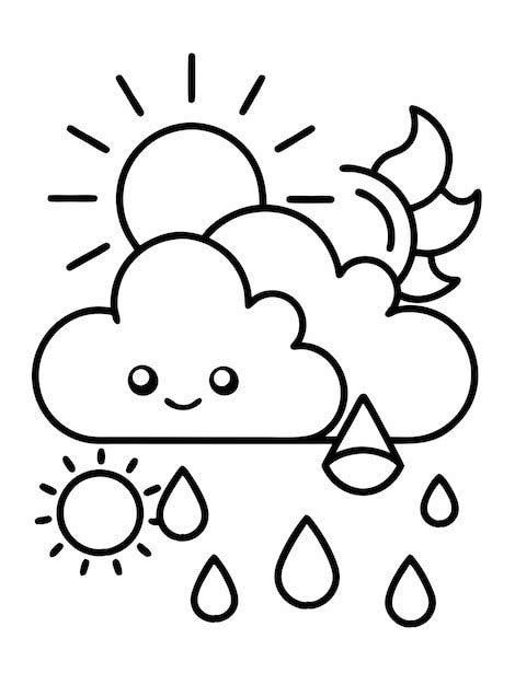 Weather icons with sunclouds coloring book pages for children and ...