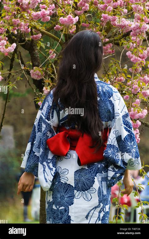 Beautiful Young Asian Woman Wearing Kimono Japanese National Costume