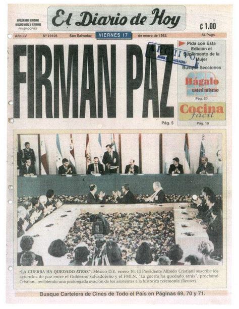 Recordando Los Acuerdos De Paz De El Salvador Portada Del Periódico