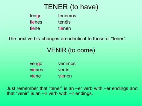 Spanish Tener Expressions When To Use Tener And Venir Diagram