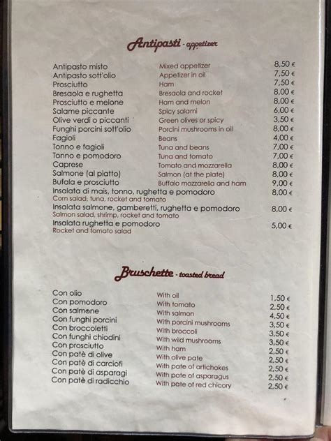 Menu da Filetti di baccalà ristorante Roma