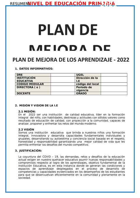 Plan De Mejora Segundo Grado Primaria Image To U