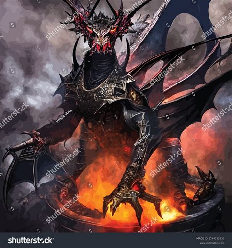 Magic Demon Dragon Medieval Era Digital Stock Vector Royalty Free