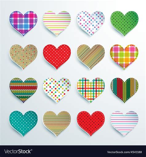 Big Set Of 16 Colorful Scrapbook Hearts Royalty Free Vector