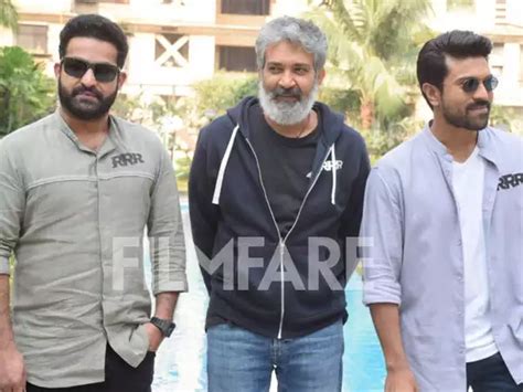 Photos Ram Charan NTR Jr And SS Rajamouli Promote RRR In Mumbai