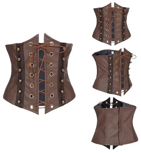 Fashion Women Sexy Brown Faux Leather Corset Lace Up Steampunk Corselet