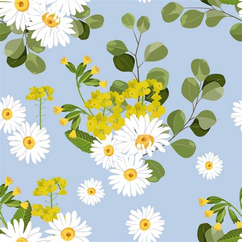 Premium Vector Seamless Pattern Flower Pattern Chamomile And Eucalyptus