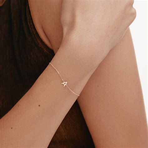 14k Solid Gold Personalized Initial Bracelet For Women 14k Real Gold Custom Letter Jewelry