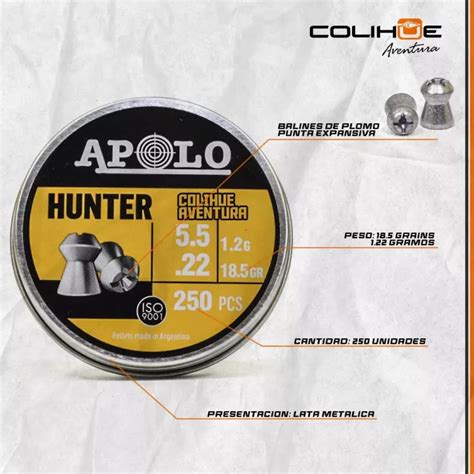 Balines Apolo Hunter Cal 5 5mm 18 5gr Colihue Aventura