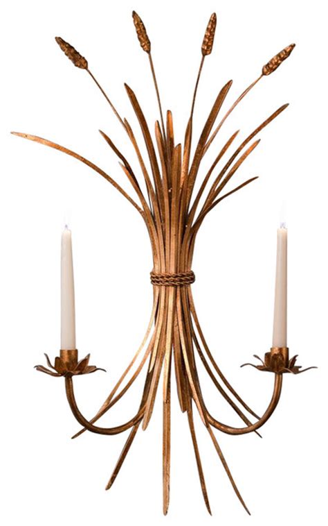 Wheat Candle Sconce In Antique Gold Set Of 2 Contemporary Wall