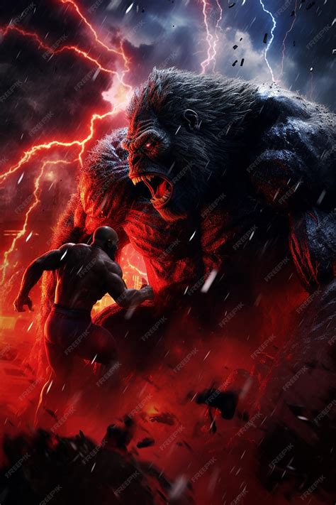 Premium AI Image | godzilla and kong vs an evil red kong in the middle ...