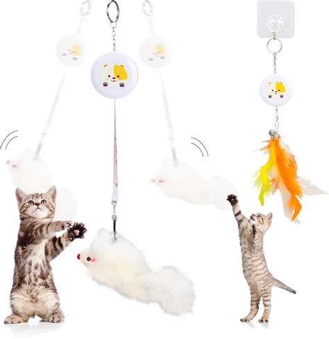 Plamywj Interactive Hanging Cat Toys 4 Pieces Retractable Feather Toys Kitten