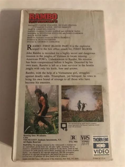 Rambo First Blood Part Ii Sylvester Stallone Vhs Hard Case