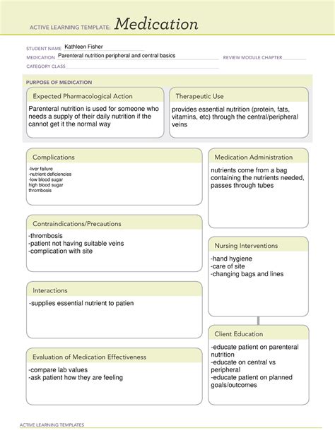 Med Template Parenteral Nut ACTIVE LEARNING TEMPLATES Medication