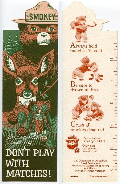 Smokey Bear Bookmark 1965 Smokey The Bears Vintage Advertisements Smokey