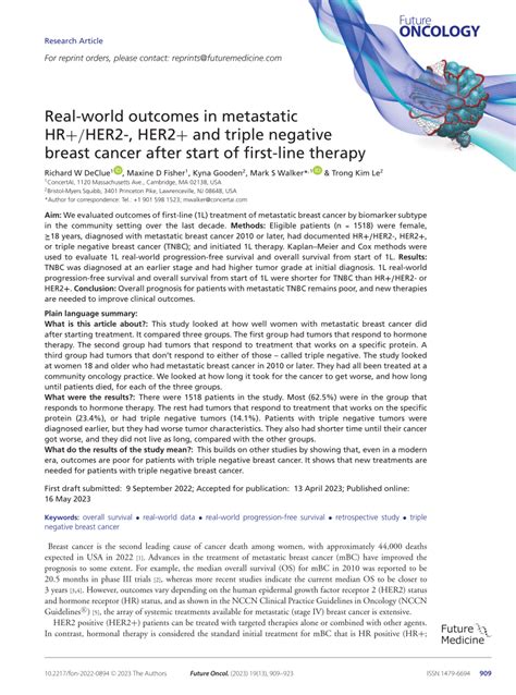 PDF Real World Outcomes In Metastatic HR HER2 HER2 And Triple