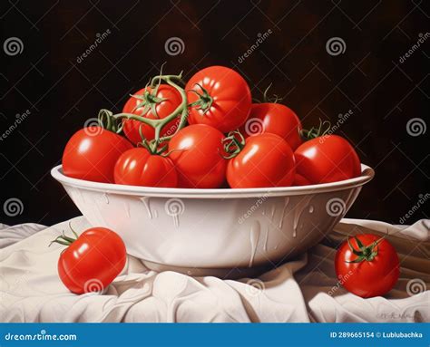 Tomatoes In A White Bowl Realistic Painting Syle Wall Art Poster