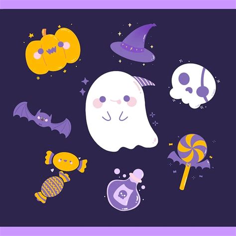 Premium Vector | Cute kawaii halloween element collection