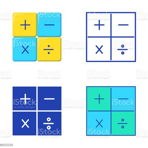 Basic Math Operations Icon Set In Flat And Line Style Stock