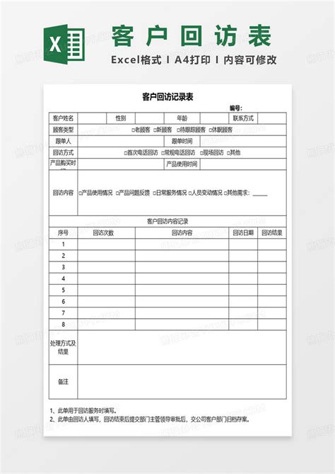 客户回访记录表excel模板下载熊猫办公