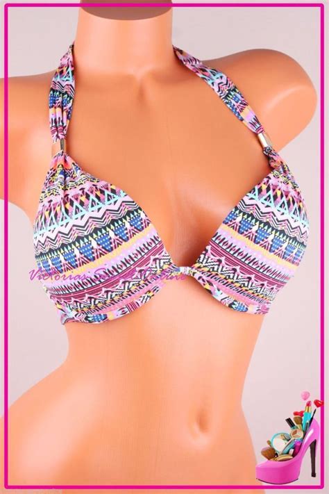 Nwt Victorias Secret Swim Bikini Top The Tease Halter Push Up Zig Zag