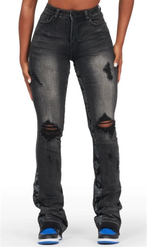 Ashy-Black Women Stack Jeans – Official Legendz