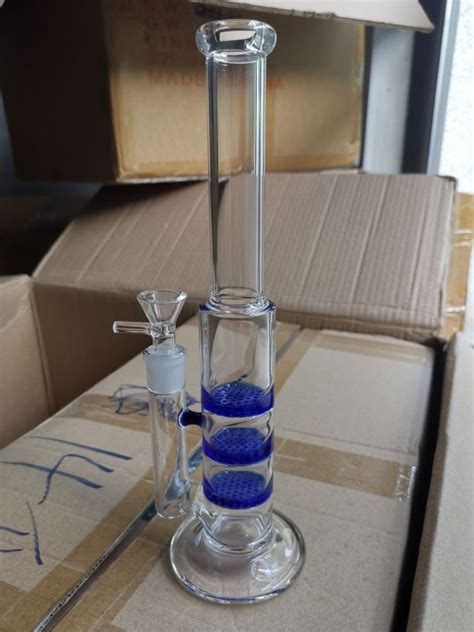 2021 Straight Tube Glass Bong Triple Layer Honeycomb Perc Percolator Water Pipes Ice Catcher