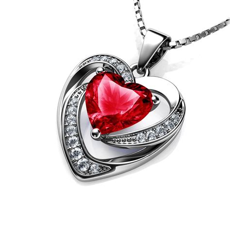 Dephini Red Heart Necklace 925 Sterling Silver Heart Pendant