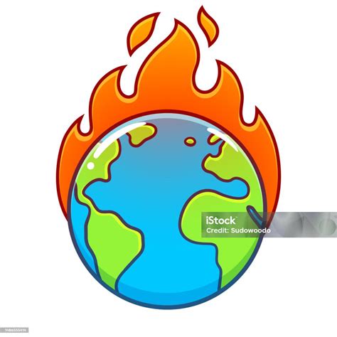 Kartun Bumi Terbakar Pemanasan Global Ilustrasi Stok Unduh Gambar