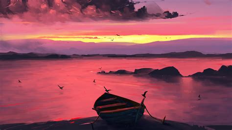 Boat Artist Artwork Digital Art Hd K K Sunset Evening Hd