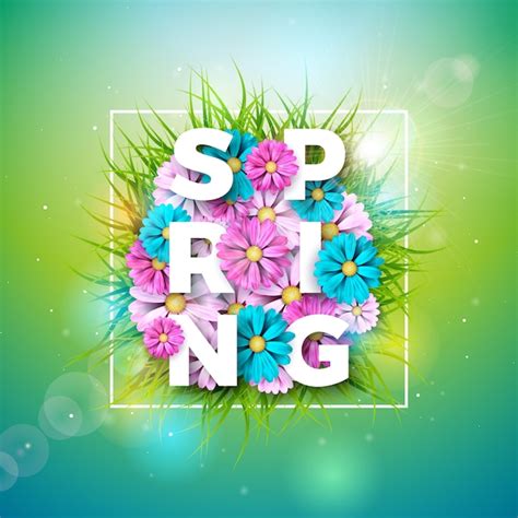 Free Vector Spring Text Floral Design Template With Typography Letter