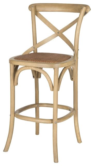 Weathered Oak Bar Stool Classic Design With Woven Rattan Seat