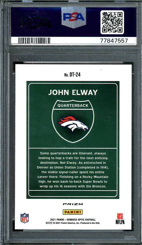 2021 Panini Optic John Elway Downtown Ssp Psa 9 Broncos Trading Card