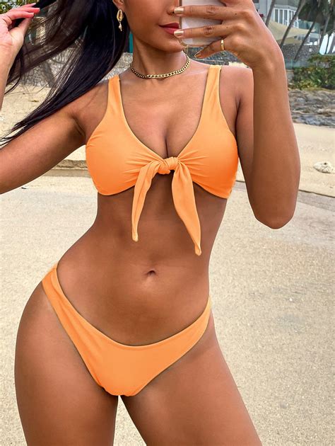 ZAFUL For Women Knotted Padded Thong Bikini Mango Orange M Walmart