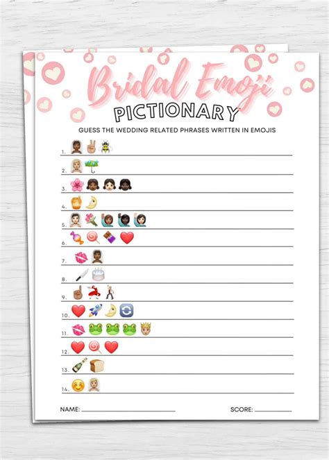 Bridal Emoji Pictionary Printable & Virtual Shower Game