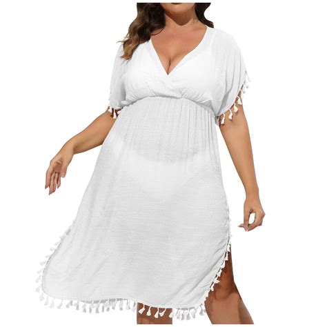 Brnmxoke Womens Swimsuit Coverups Plus Size Solid V Neck Bikini