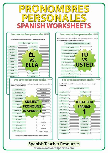 Free Spanish Pronouns Worksheet