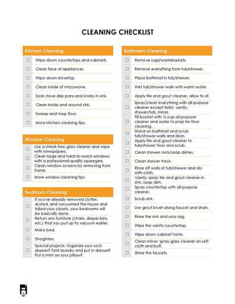 Free House Cleaning Checklists Editable Word