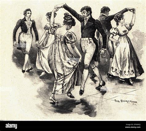 Dance Gavotte Dancing Couples France Circa Wood Engraving