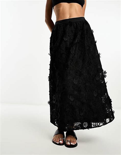 Miss Selfridge 3d Floral Maxi Skirt In Black Asos