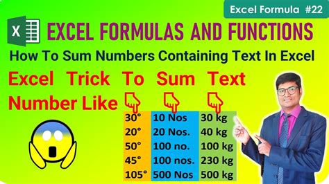 How To Sum Numbers Containing Text In Excel Excel Trick To Sum Text Number Like 30° Or 30 Kg