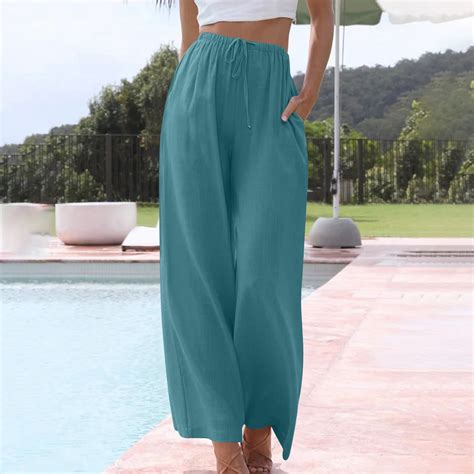 Oflalw Pants For Women Solid Color Wide Leg Casual Pants Comfortable