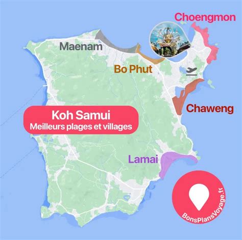 Carte des meilleurs quartiers où dormir à Koh Samui en Thailande en